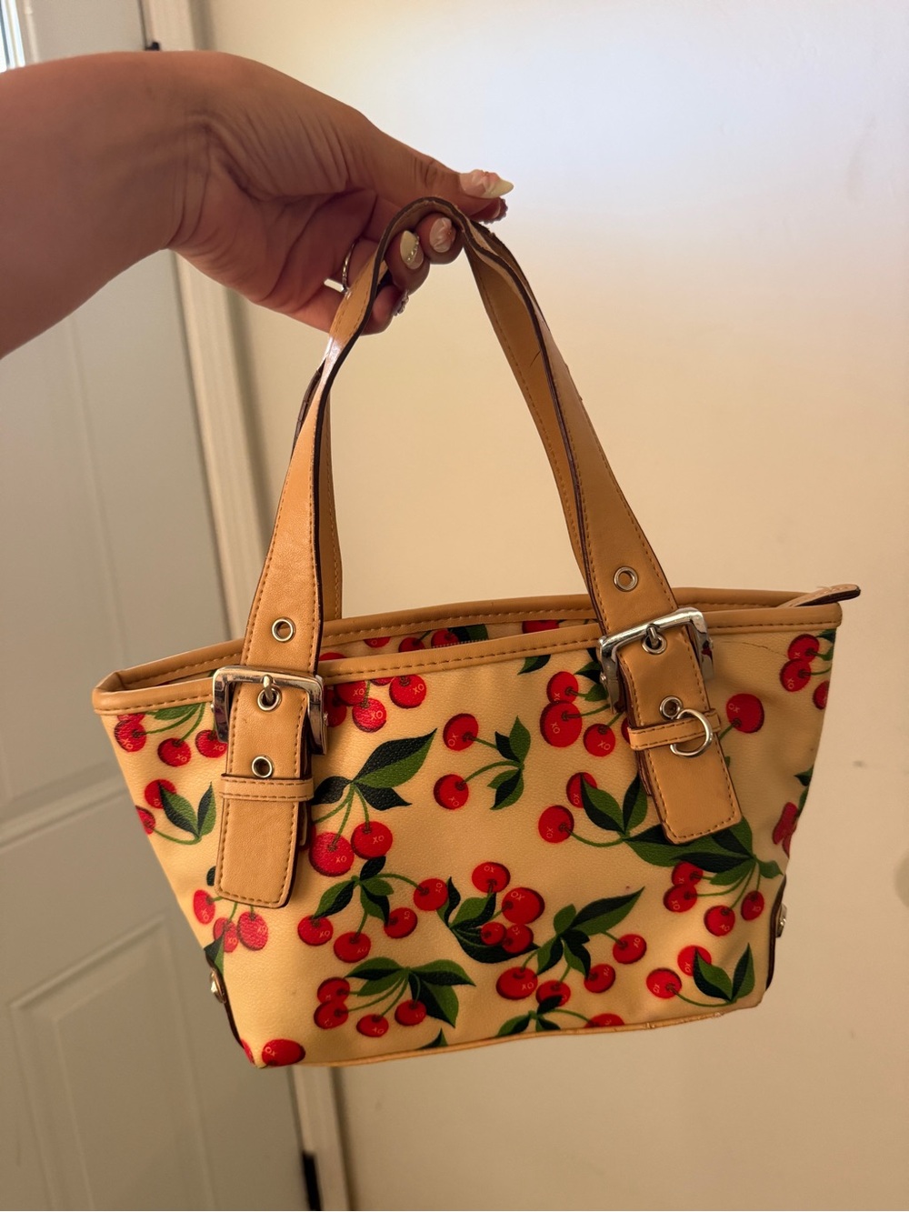 XOXO Cherry Print Mini Tote Bag in Yellow